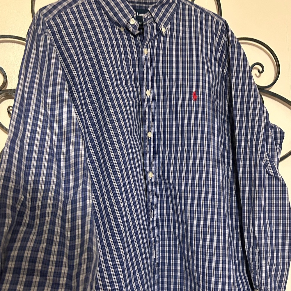 Ralph Lauren Navy Checkered Shirt with Red Accent